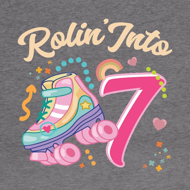 Roller Skate Groovy 7th Birthday Girls B-day Gift For Kids Girls toddlers by FortuneFrenzy